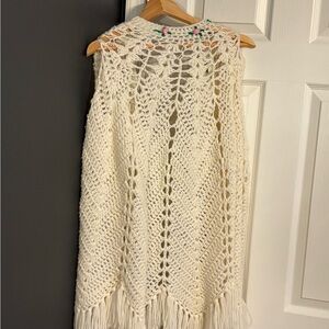 Cream Crochet Fringe Vest Vintage